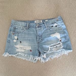 Lucky Brand The Boyfriend Colorful Lady Bug Distressed Jean Shorts - Size 6/28